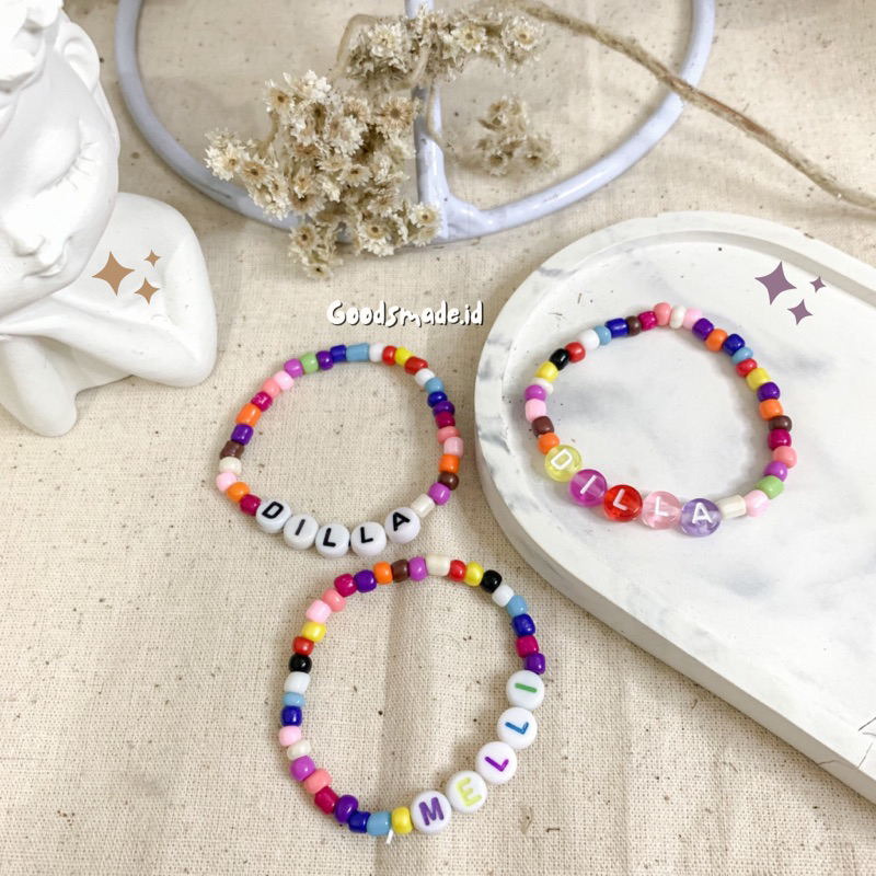 Gelang manik mix doff anak bisa custom nama bulat