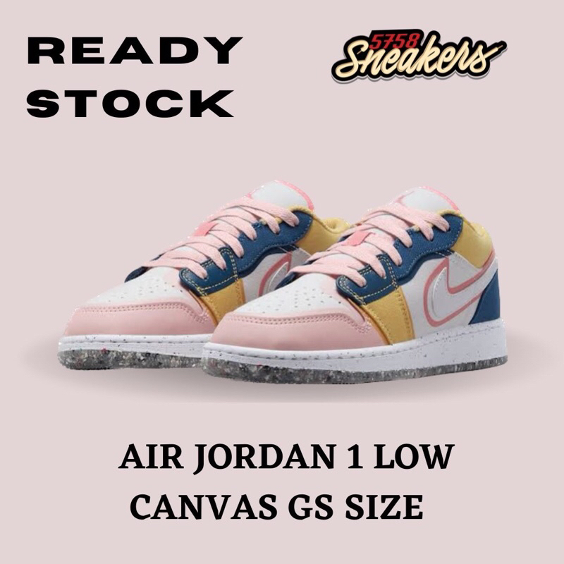 Air Jordan 1 Low Canvas Pink GS Size 100% Original