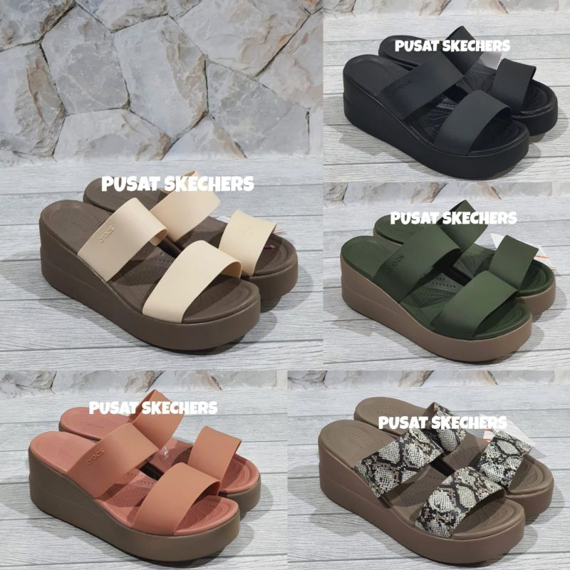 SENDAL CROCS  / CROCS BROOKLYN / SANDAL CROCS BROOKLYN MID WEDGES WANITA SLIP ON