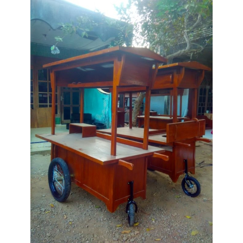 gerobak angkringan roda 3/ gerobak angkringan kayu jati perhutani / gerobak angkringan cafe / geroba