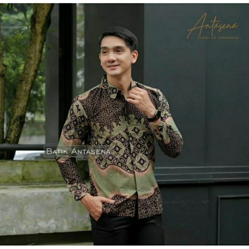 KAWUNG SAGE Kemeja Batik Pria Slimfit Lengan Panjang Bahan Katun Halus Lapis Furing