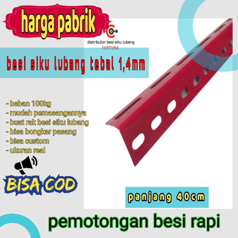 besi siku lubang panjang 40cm buat rak serbaguna murah