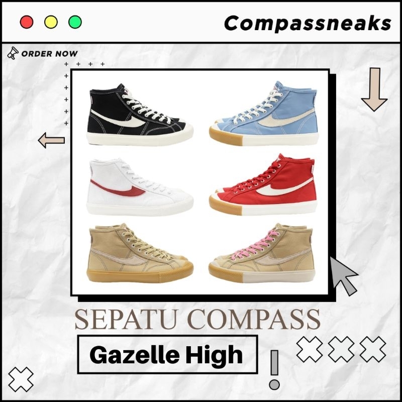 Sepatu Compass Gazelle High Black White/Blue Sky/White Red/Red Gum/Cappuccino/Pink Frost
