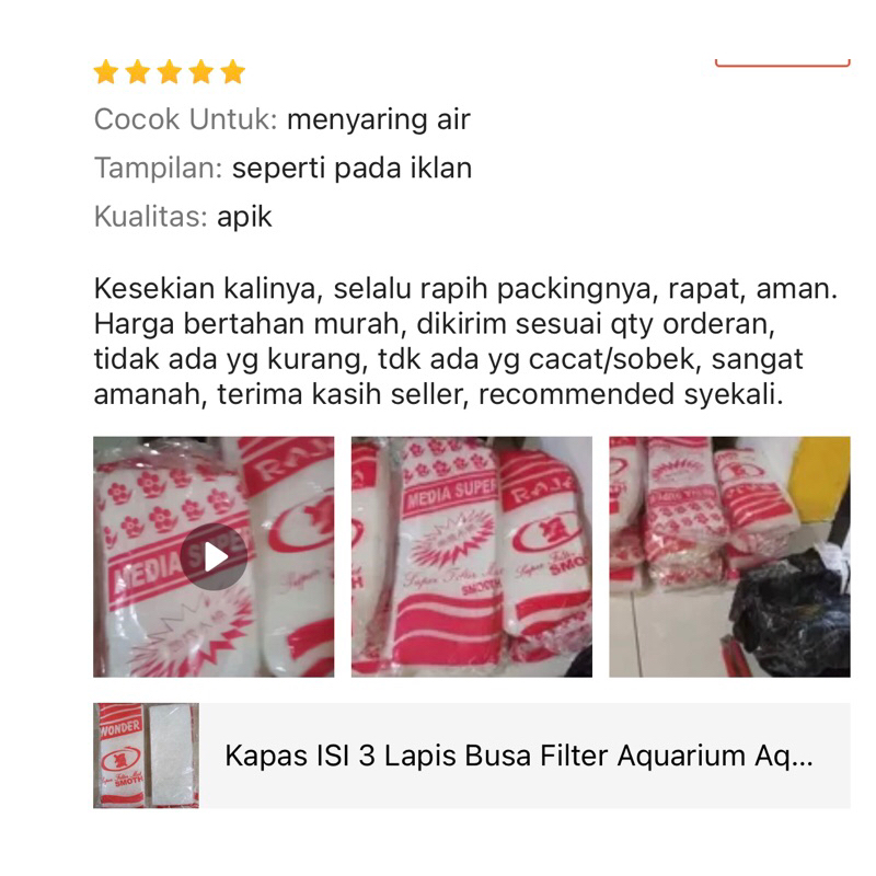 Kapas ISI 3 Lapis Busa Filter Aquarium Aquascape