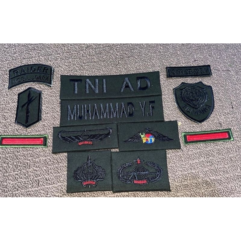 Non COD, Atribut brevet Bordir Set Nama Pangkat Satuan Wing baju PDL TNI