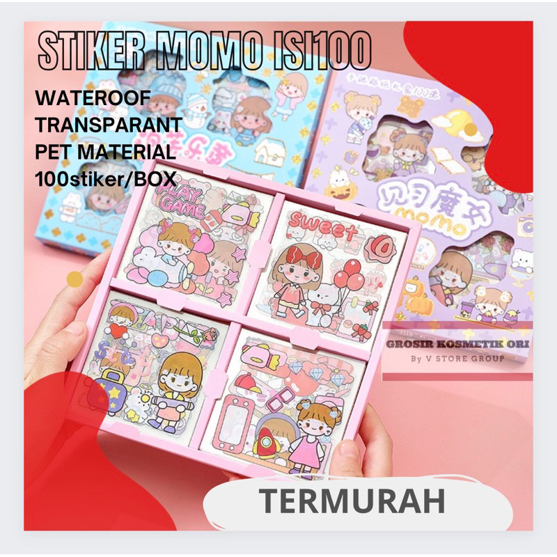 

( 1 BOX ISI 100PCS) Stiker 2D Sticker botol minum 2D plastik anti air/Buku Diary Stiker Motif/Stiker Anti Air Stiker Motif Kartun