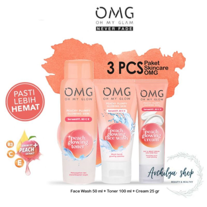 OMG Skin Care Peach Glowing Glam Edition Paket isi 3