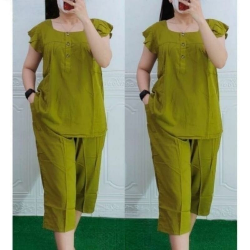 Setelan Bangkok 7/8 Rayon Premium Adem - One Set Rayon Kancing 3 Polos