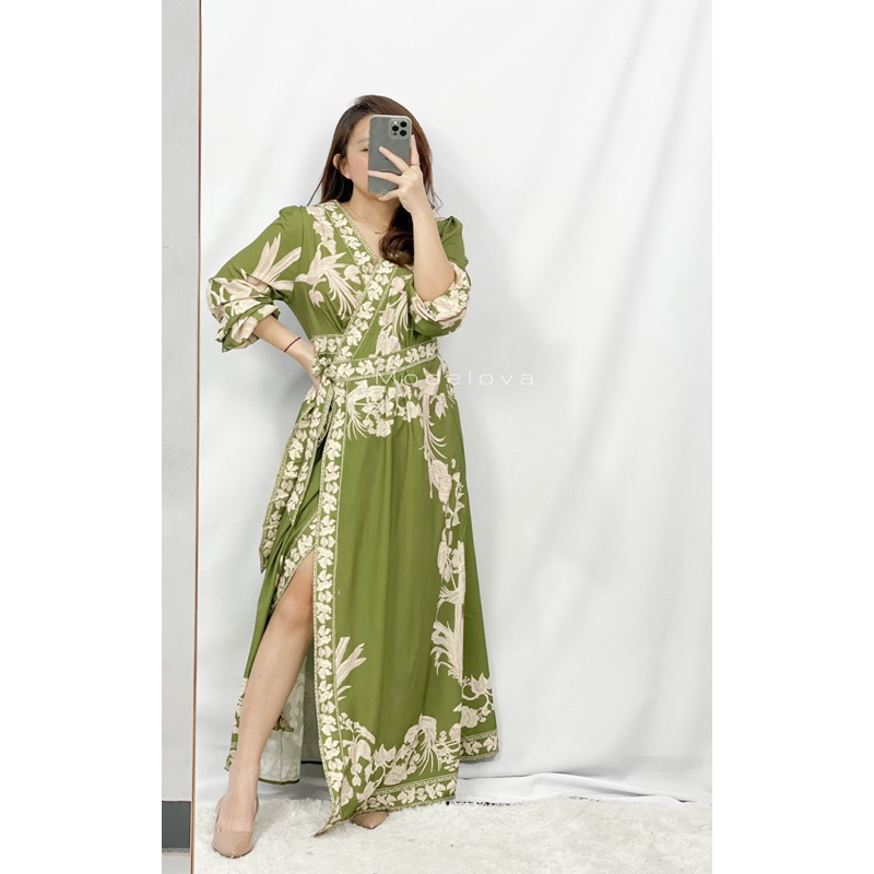 MDLV ~ 94440# Armian Wrap Maxi Dress Semi Kimono Import