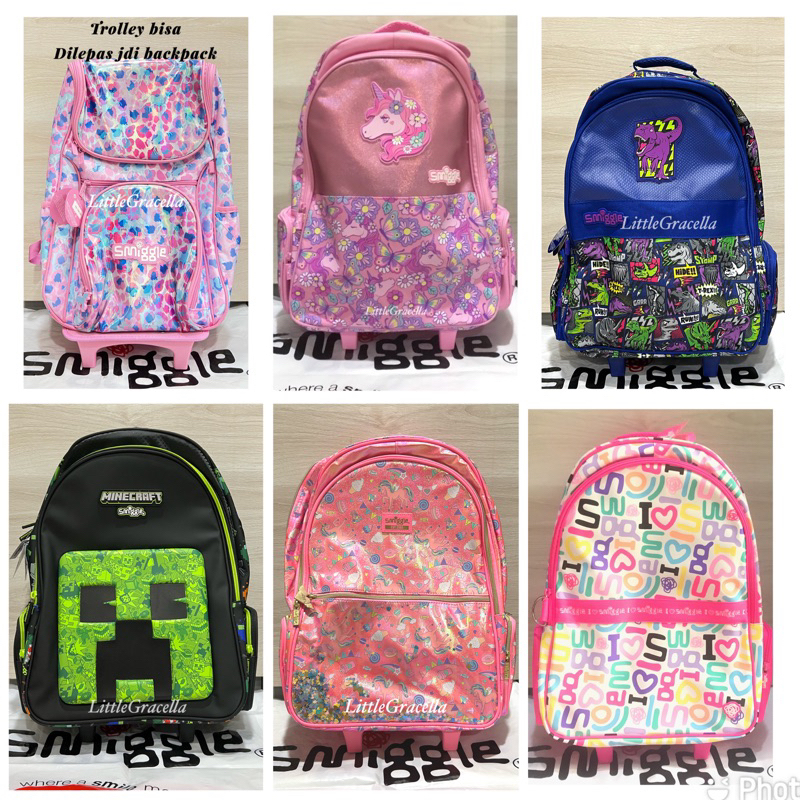 Jual Smiggle trolley backpack minecraft/harpot/hey/fiesta/soccer