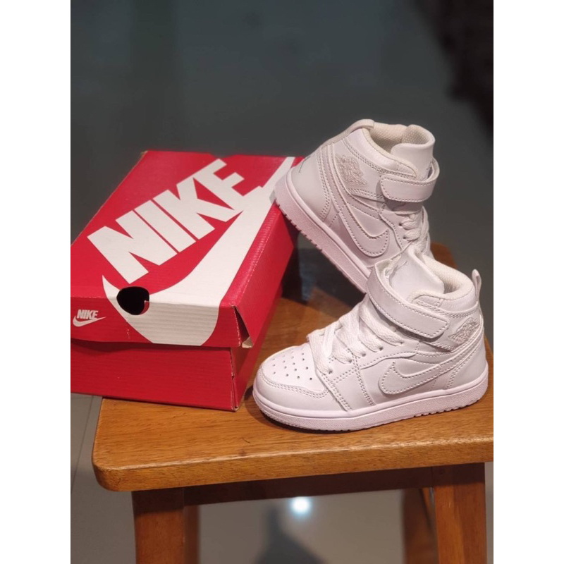 sepatu anak laki laki dan perempuan jordan high perekat tali full putih