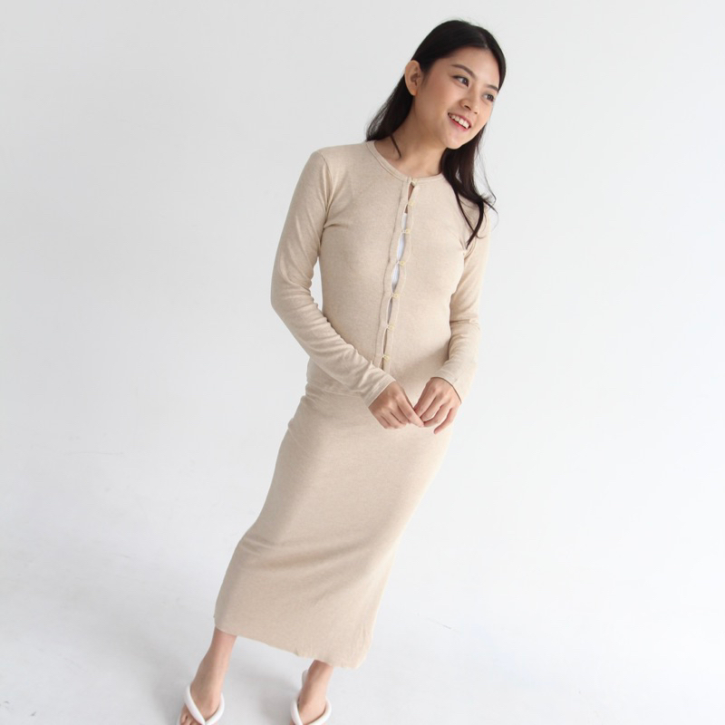 IVY SET - Setelan Skirt Wanita Longsleeves Knit Set Top OneSet Rok Wanita Ribbed Knit Atasan Tangan Panjang Wanita / SOMA