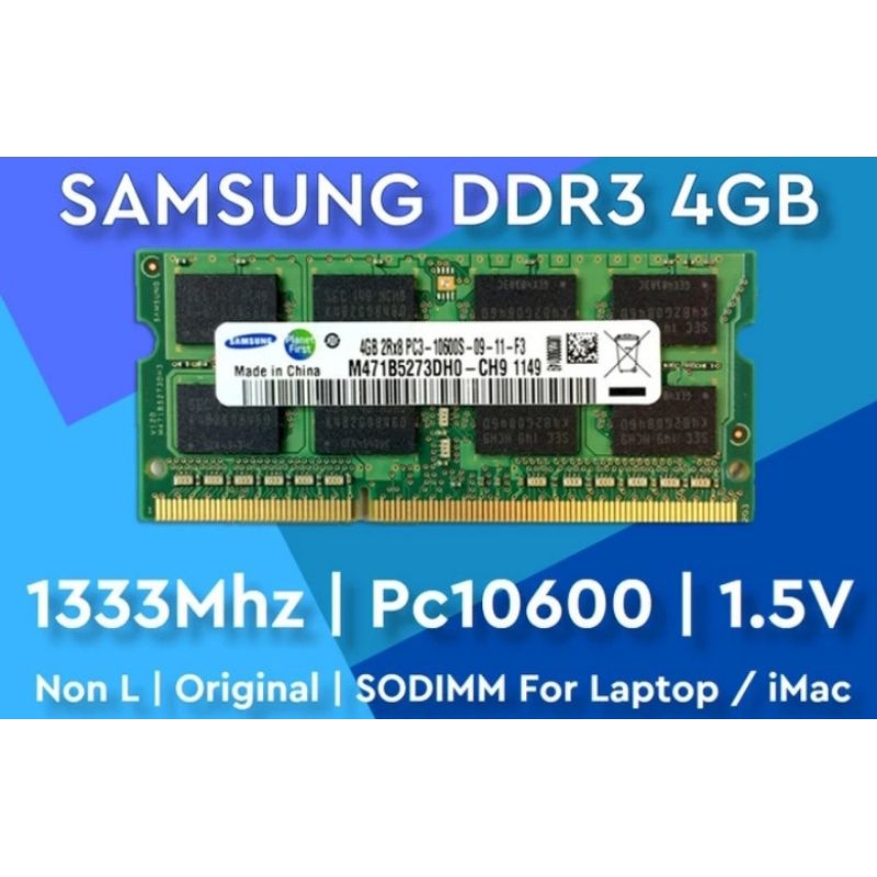 RAM Laptop Samsung DDR3 4GB 1333MHz / PC 10600 SODIMM 1.5V Memory