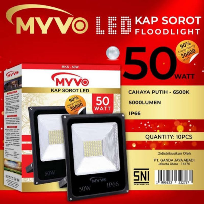 MYVO KAP SOROT LED 50 WATT / MYVO LAMPU TEMBAK MURAH 50 WATT / 100% ORI