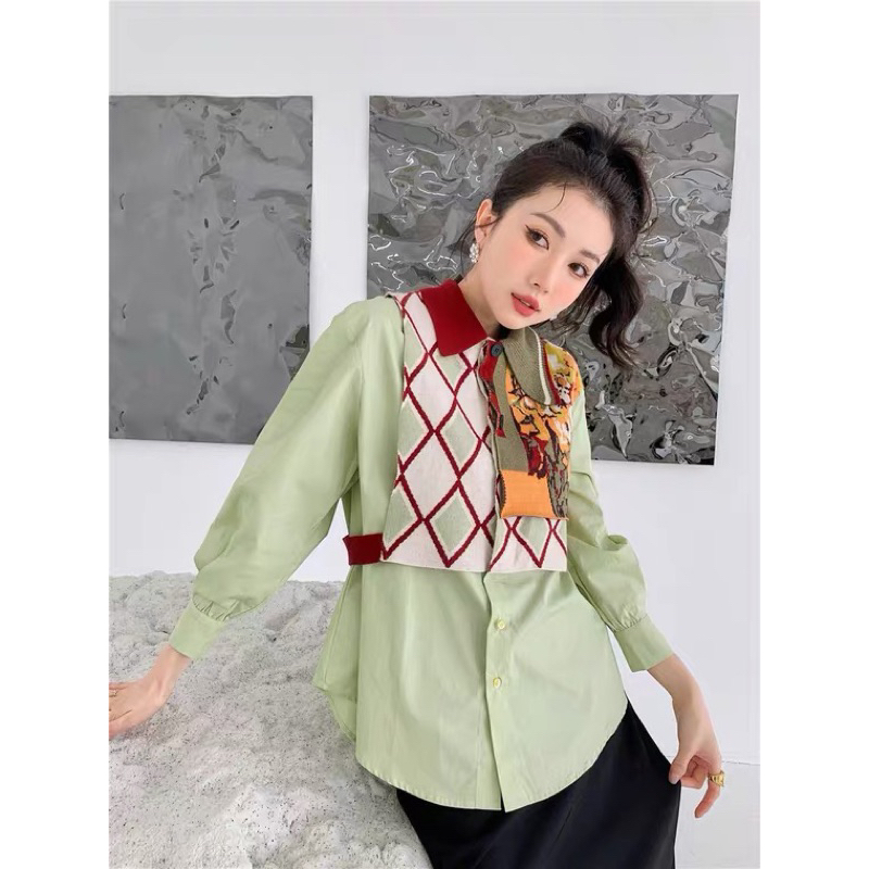 Green Cava Shirt / Baju Atasan Kemeja Import