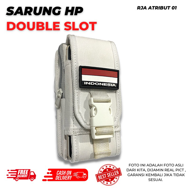 SARUNG HP / TEMPAT HP / DOUBLE SLOT / PUTIH UP SIZE 8inc