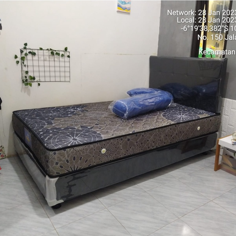 Springbed Bigline by Bigland 120x200 Fullset kasur divan sandaran bantal dacron 2 bh