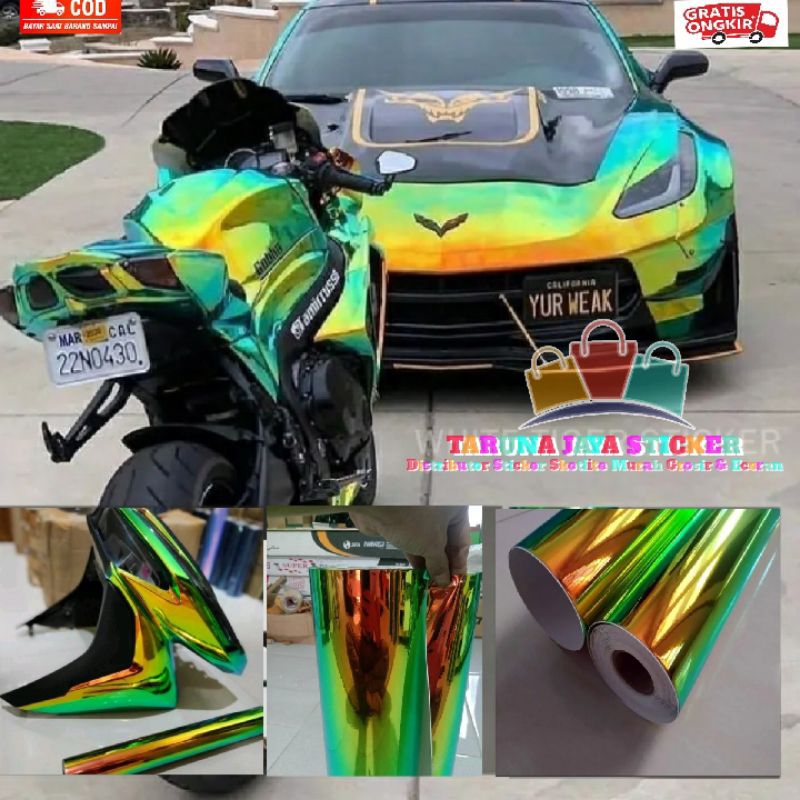 SKOTLET STIKER MOTOR BUNGLON CRHOME BLUE GREEN SKOTLET BUNGLON MENGKILAP BIRU HIJAU SCOTLITE CHAMELE