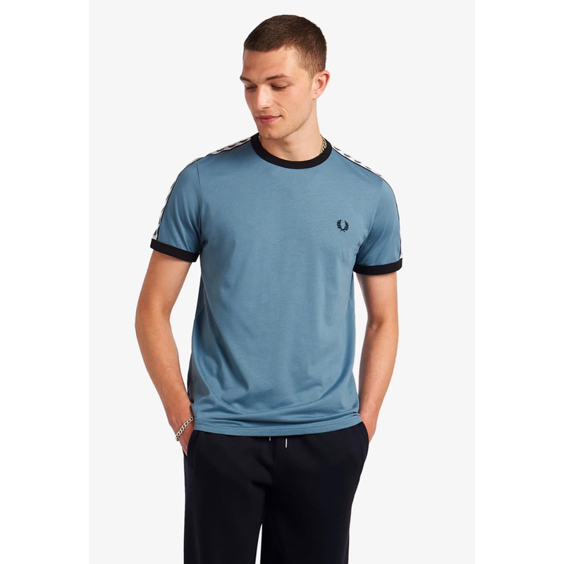 Fred Perry Ringer Taped Tshirt Ash Blue