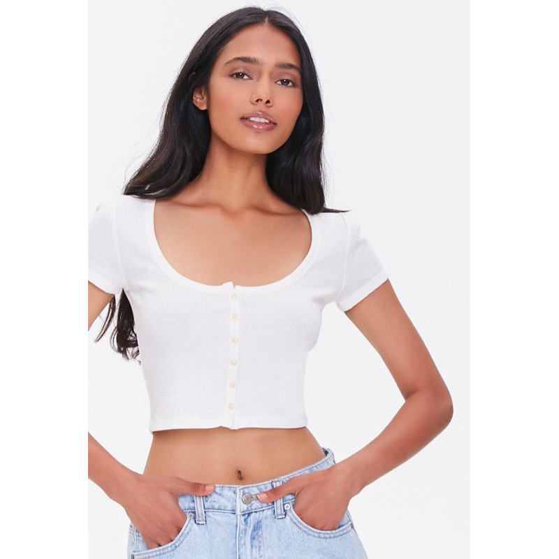 Forever21 Button-Front Knitted Crop Top