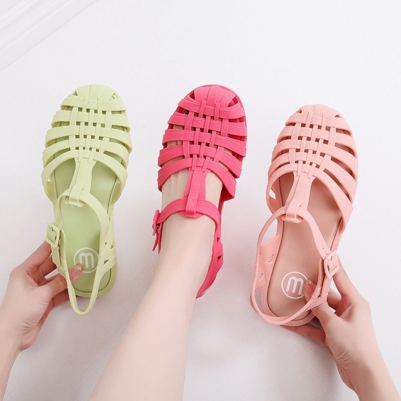 Image of Meisha double strip/ jelly shoes dewasa/sandal jelly wanita/sandal karet anti slip/sandal kekinian korea/jelly shoes import/sepatu sandal slippers/sepatu sandal couple mom and kids #4