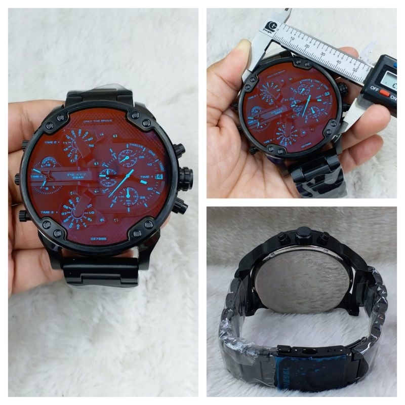 Jam tangan Chronograph DIESEL Godzilla DZ Stainless steel 4 time aktif