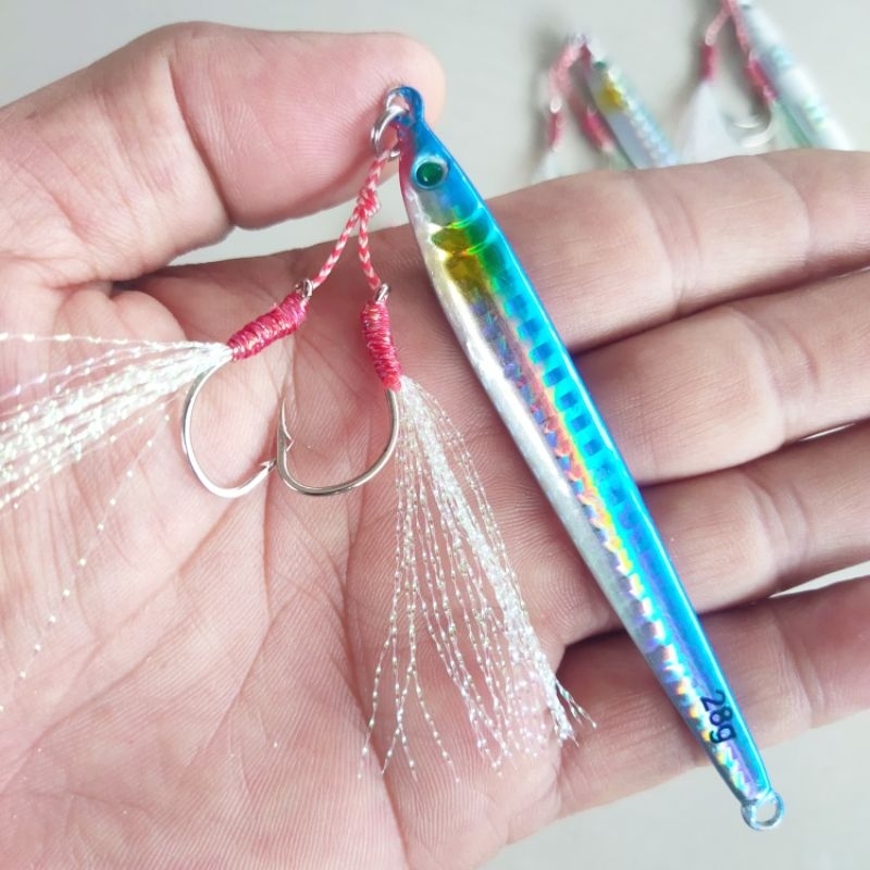 METAL JIG 28GRAM DOUBLE ASSIST HOOK & SABIKI KOTREKAN 6CM  Bahan Bulu Mutiara Kilap ✓ Bahan Bulu Mut