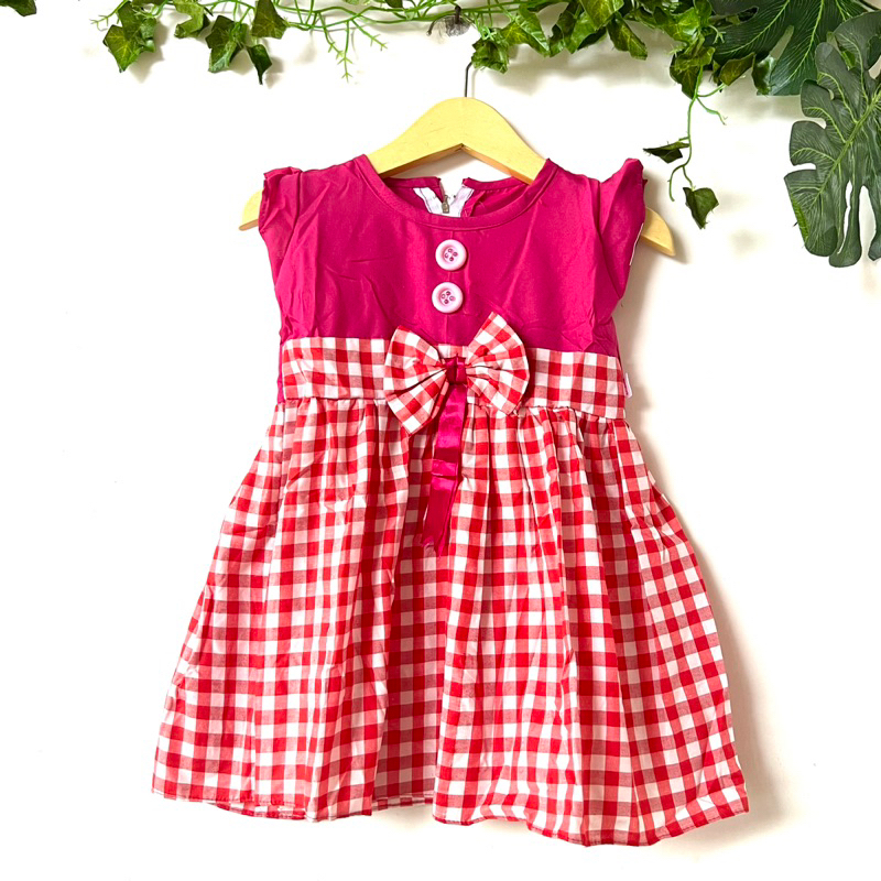 Dress anak cewek perempuan 1 2 tahun ( dress kotak ani pita)