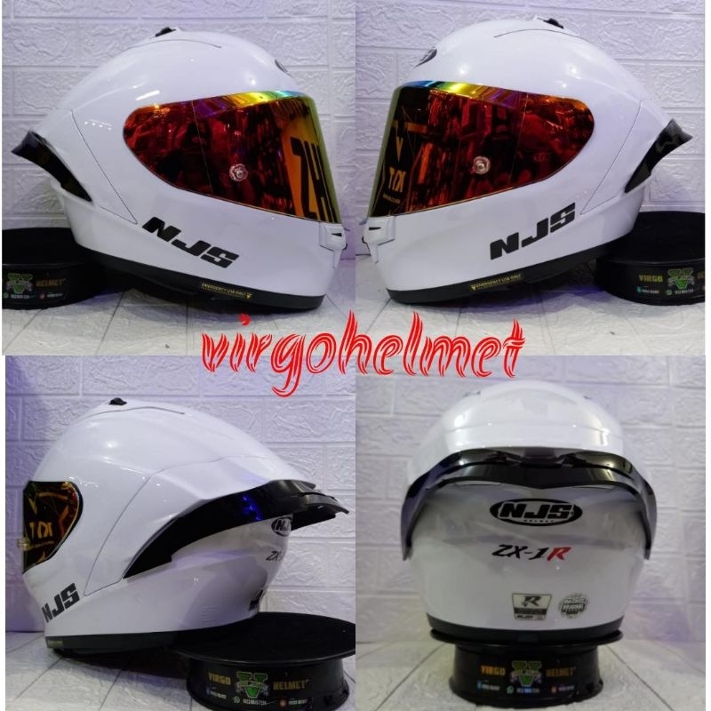 HELM NJS SOLID ZX-1R WHITE PAKET GANTENG
