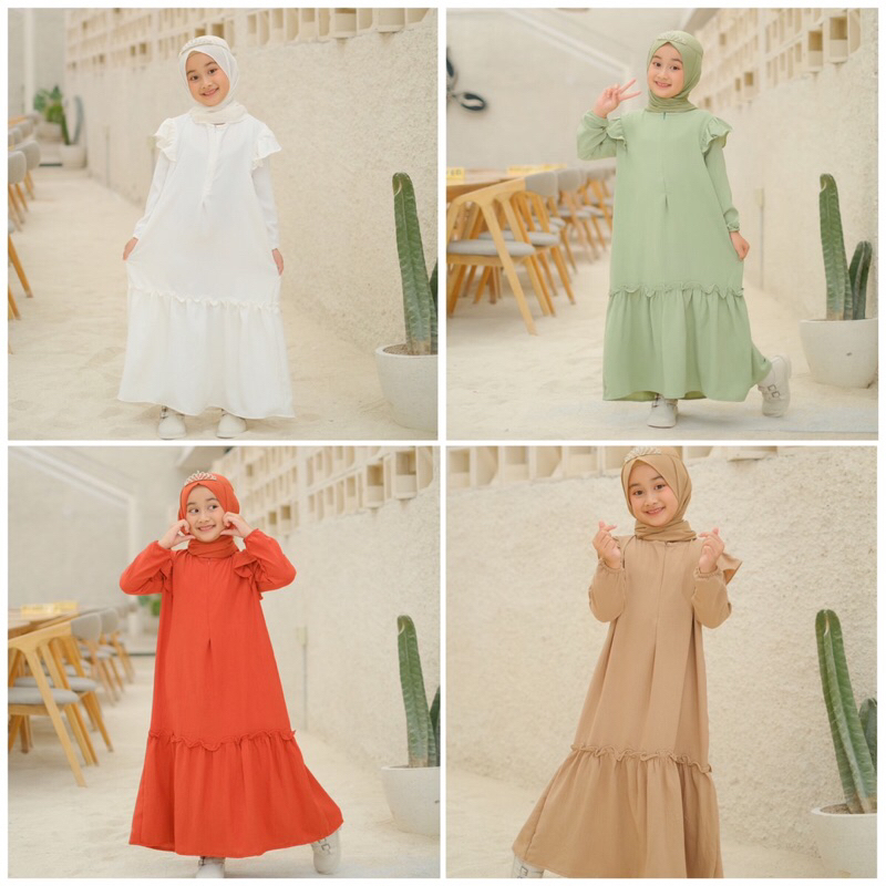 Gamis Anak Rayon Crinkle Airflow , Gamis Anak Kekinian, Baju muslim anak murah - Gamis ALULA