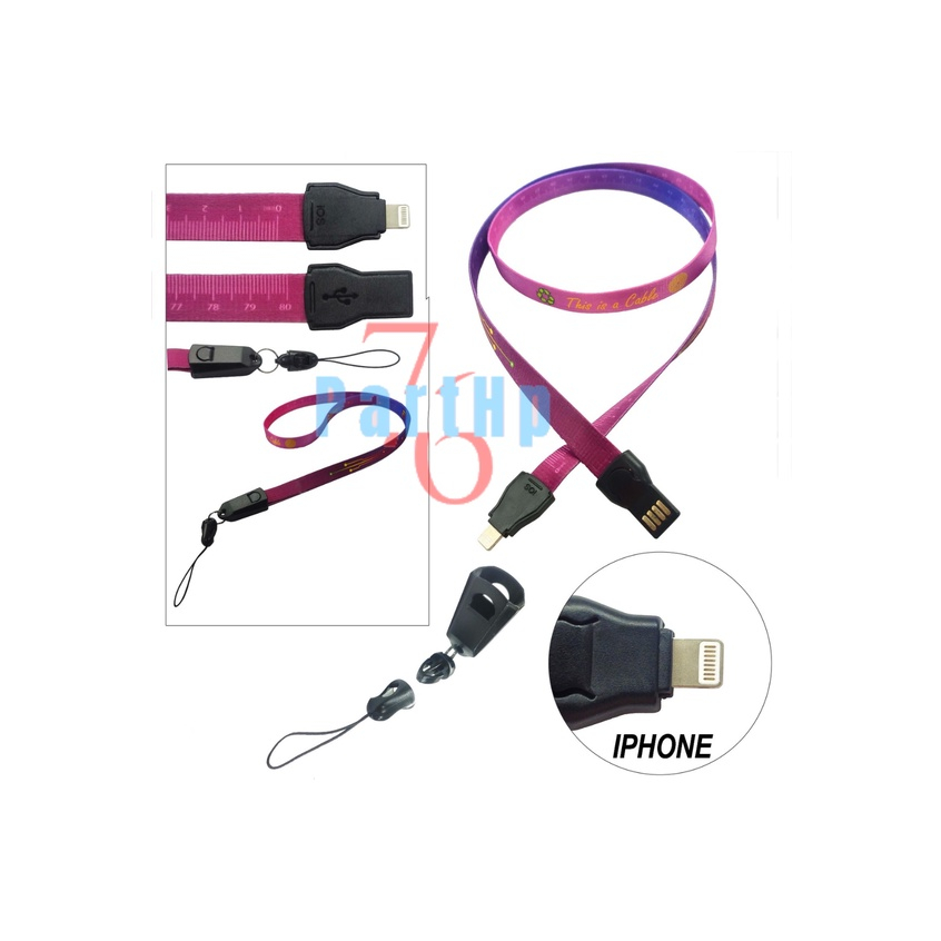 Lanyard Kabel Data Charger + Meteran Gantungan Tali Leher iphone