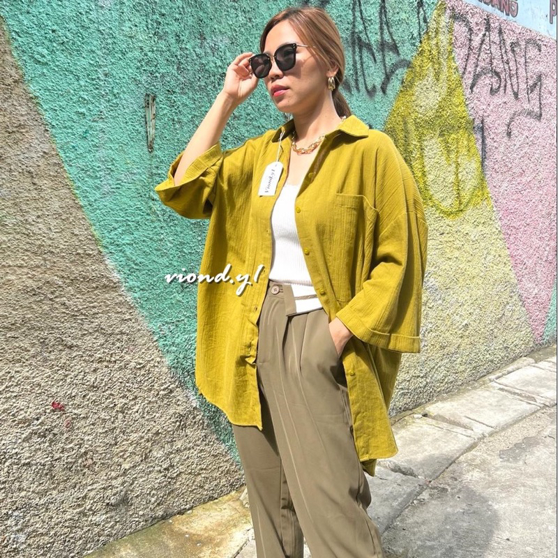 Tunic Linen Kemeja Oversize wanita Ld 142 cm E45