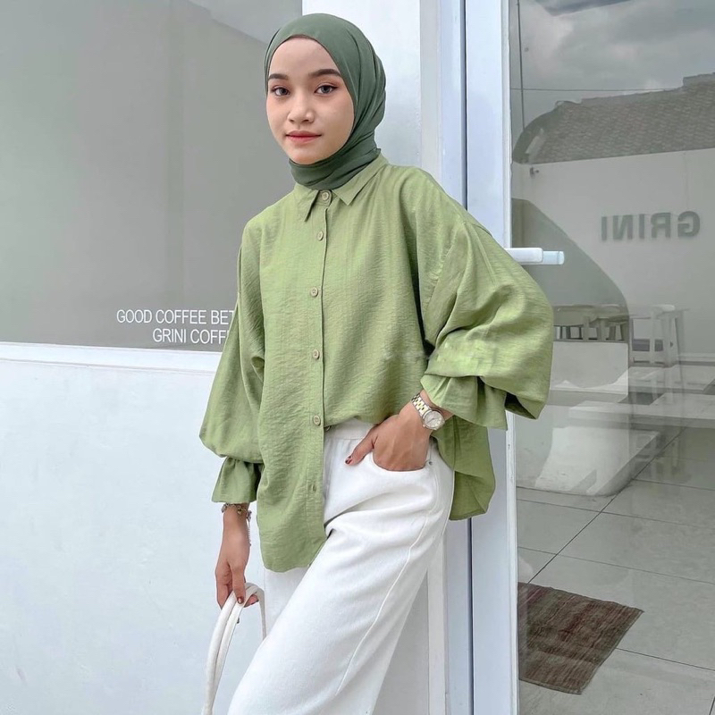 ZEYA SHIRT - Cirebon Cloth | KEMEJA TALI SERUT | ATASAN BLOUSE WANITA CRINCLE / KEMEJA WANITA TALI SERUT LENGAN BALON