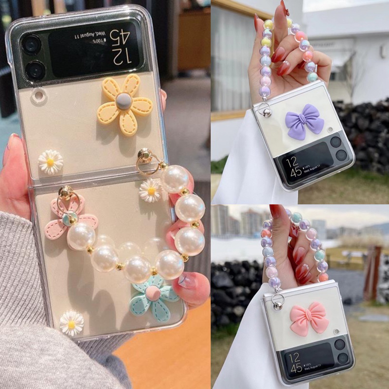 Pastel 3D Flower Hand Grip Case Samsung Galaxy Z Flip 5 3 4 2 Fold Fold5 Fold4 Fold3 Fold2 Flip5 FLip3 Flip4 Flip2 Zflip4 Zflip3 Zflip2 S23 S23 Plus S23Plus S23 Ultra S23Ultra