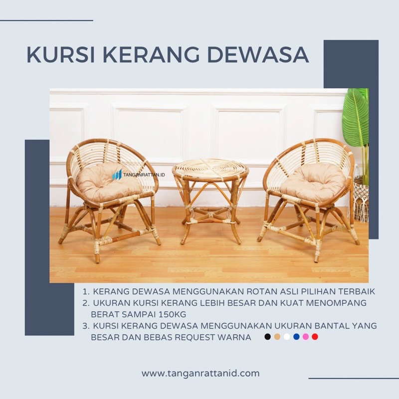 KURSI TERAS KERANG BESAR XL ROTAN DAN MEJA 1 SET / KURSI ROTAN TERAS BUKUR / KURSI TAMU ROTAN ASLI FINISHING