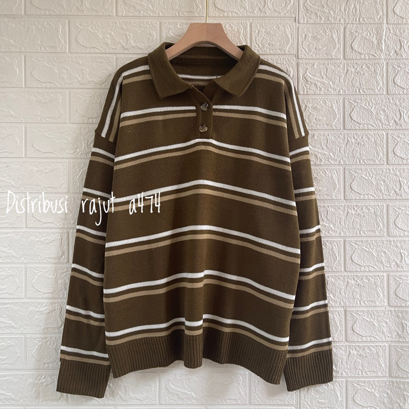 POLO SWEATER STARLA BLASTER BLOUSE STRIPPE LENGAN PANJANG-Milka brownze