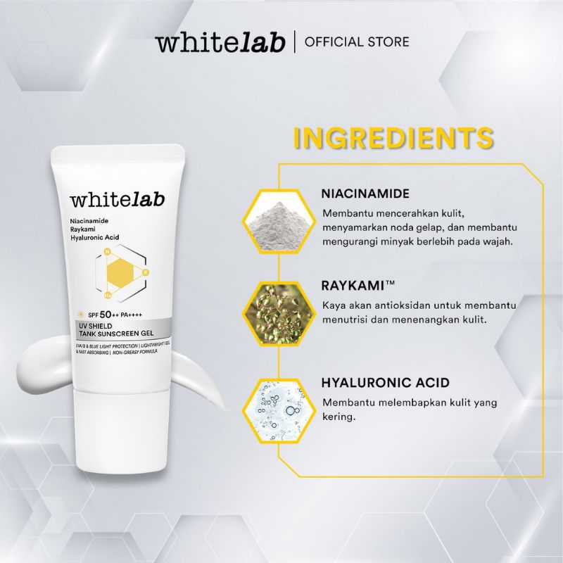 WHITELAB UV Shield Tank Sunscreen Gel SPF 50++ PA++++ 30gr BPOM Tabir Surya, Pelindung Wajah