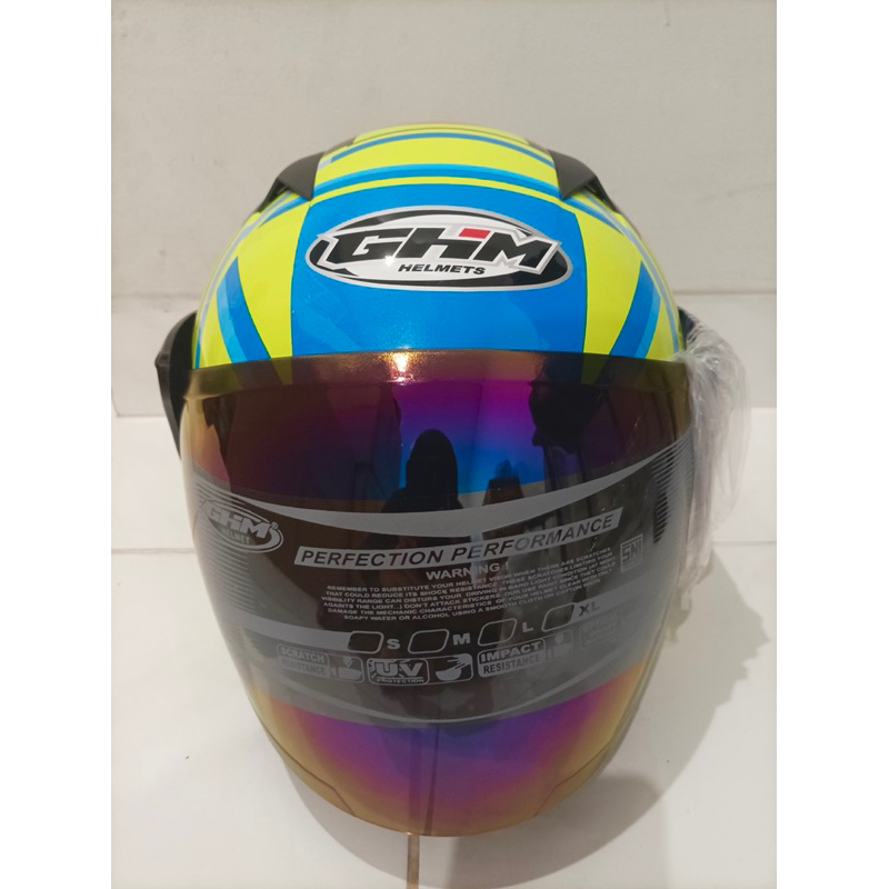 Helm Dewasa GHM ORI SNI Valentino Rossi 46 Doff Half Face Kaca Pelangi Terlaris