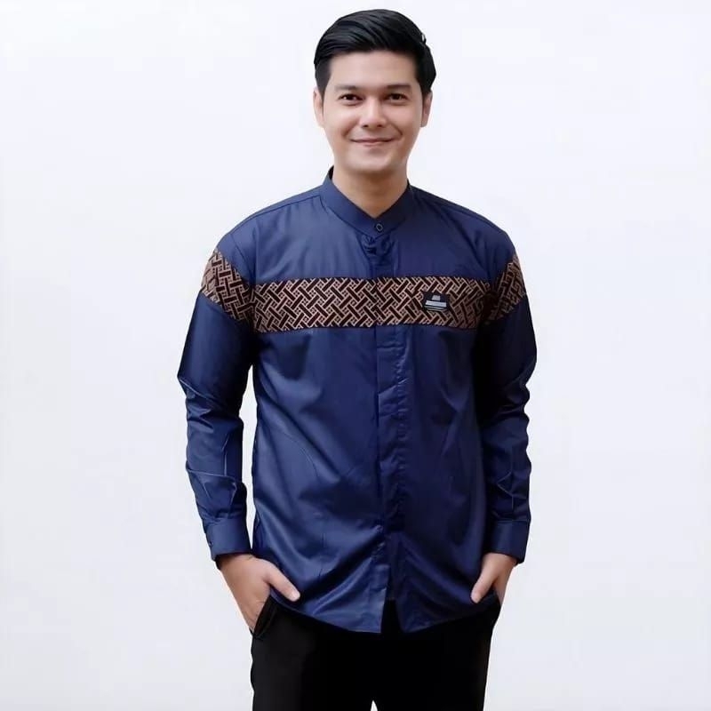 Baju Koko Pria Dewasa Lengan Panjang Motif Kobata Qynang Kombinasi Batik Terbaru