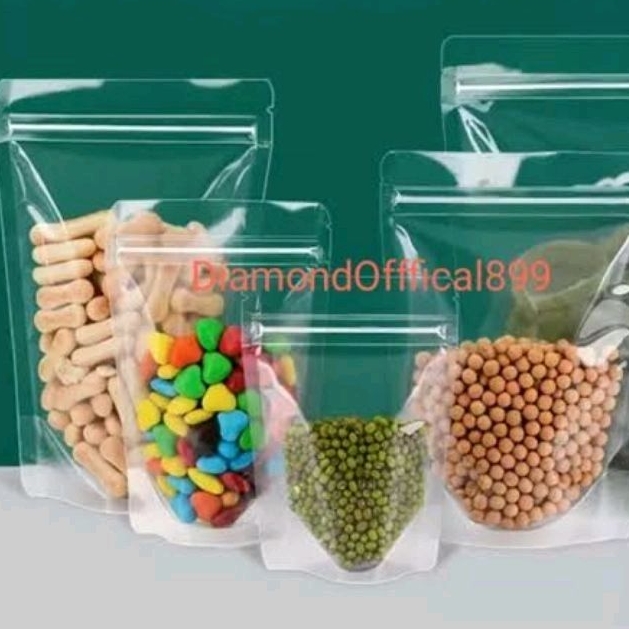 PLASTIK ZIPLOCK BENING TEBAL PLASTIK KLIP BERDIRI SNACK JAJAN KERIPIK KRIPIK KERUPUK KRUPUK | standing pouch bening transparan tebal | plastik mika tebal untuk kue kering kiloan per kilo | Plastik cetik klip ctik pouch berdiri wadah jajan kacang