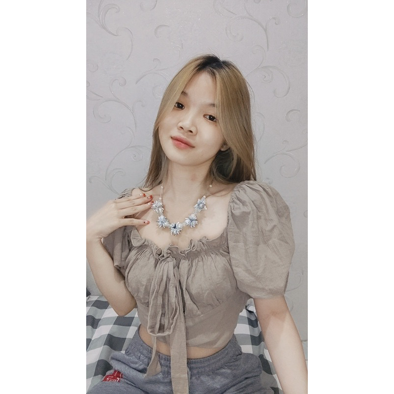 Cassandra Flowery Pearl Crystal Necklace Kalung Hijab Panjang Bunga Mutiara Motif Marmer Marble