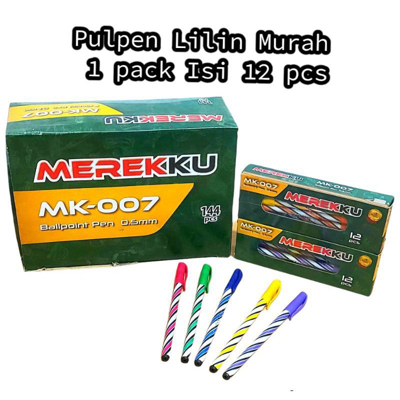 

Bolpen pulpen MEREKKU ulir lilin termurah isi 12 pcs