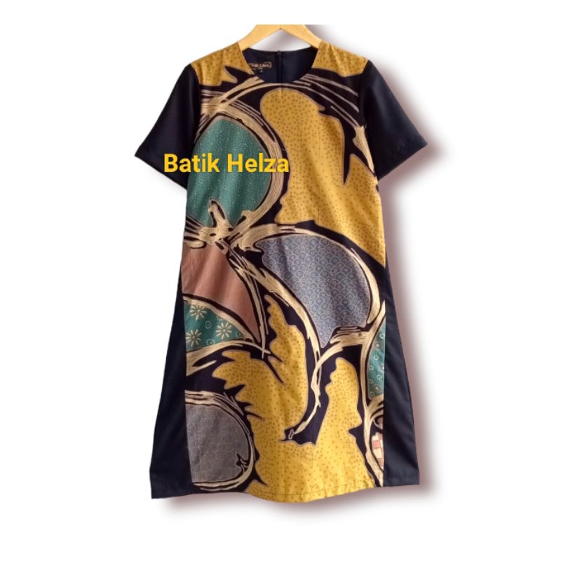 Tunik Dres batik kombinasi wanita modern solo bahan katun jahitan rapi lengan pendek