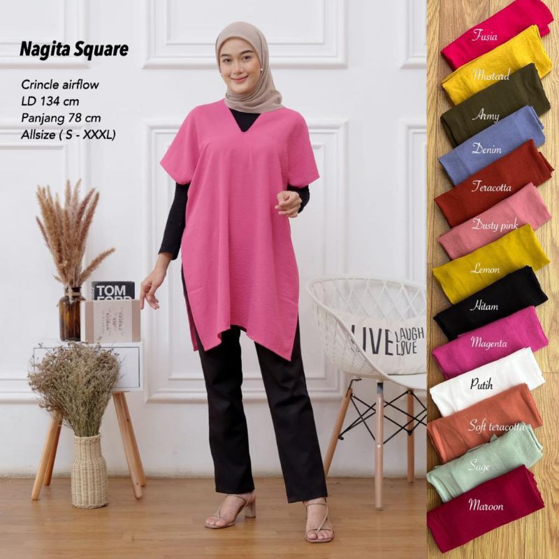 NAGITA LONG SQUARE AIRFLOW | ATASAN NAGITA | BLOUSE NAGITA CRINCLE | BLOUSE JUMBO LD 130