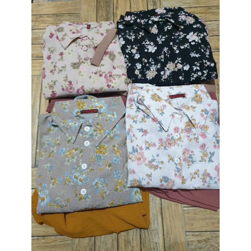 setelan celana tunik crinkle motif bunga