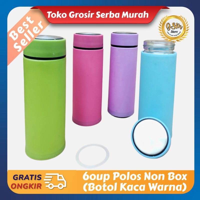 Termurah Botol Minum Kaca Warna polos 400ml / six oup polos Beling cover plastik 6oup polos Non Box