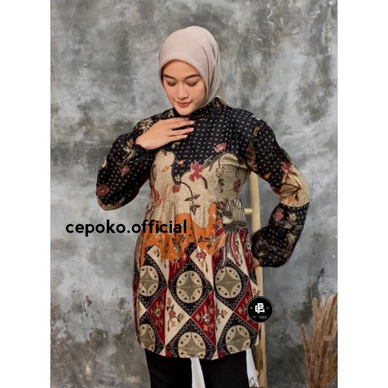 tey-17 Batik wanita ASJ SA HRB026 Kenongo Kemeja Tosca Pendek