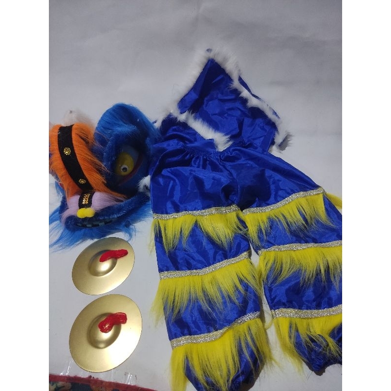 mainan anak topeng barongsai + celana barong + alat musing  cengceng biru