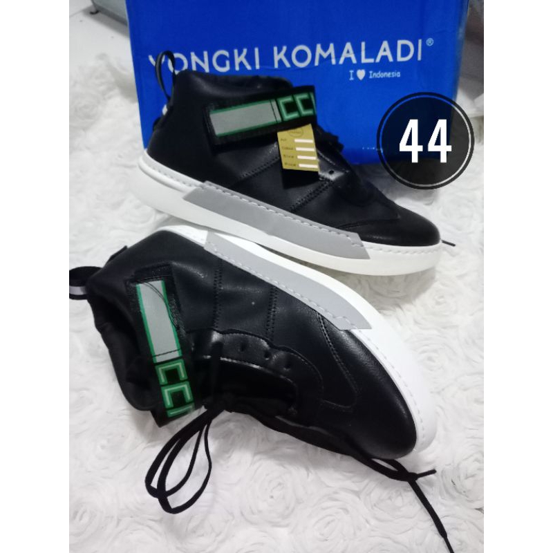 YONGKI KOMALADI 44 Original sepatu sneakers pria hitam kulit slip slide formal sekolah tali