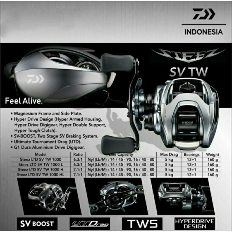 Reel Daiwa Steez Limited SV TW 21 - 1000/1000L/1000H/1000HL - Original